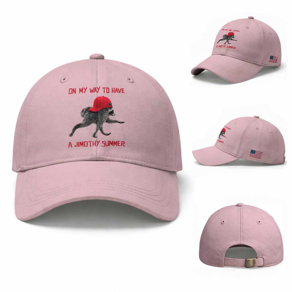 On My Way To Have A Jimothy Summer Baseball Cap Funny Viral Seattle Raccoon Wearing Red Cap