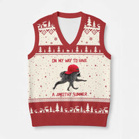 On My Way To Have A Jimothy Summer V-Neck Knit Sweater Vest Funny Viral Seattle Raccoon Wearing Red Cap