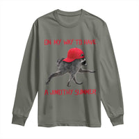 On My Way To Have A Jimothy Summer Long Sleeve Shirt Funny Viral Seattle Raccoon Wearing Red Cap