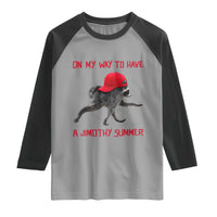 On My Way To Have A Jimothy Summer Raglan Shirt Funny Viral Seattle Raccoon Wearing Red Cap