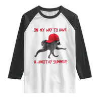 On My Way To Have A Jimothy Summer Raglan Shirt Funny Viral Seattle Raccoon Wearing Red Cap