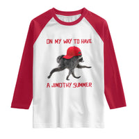 On My Way To Have A Jimothy Summer Raglan Shirt Funny Viral Seattle Raccoon Wearing Red Cap