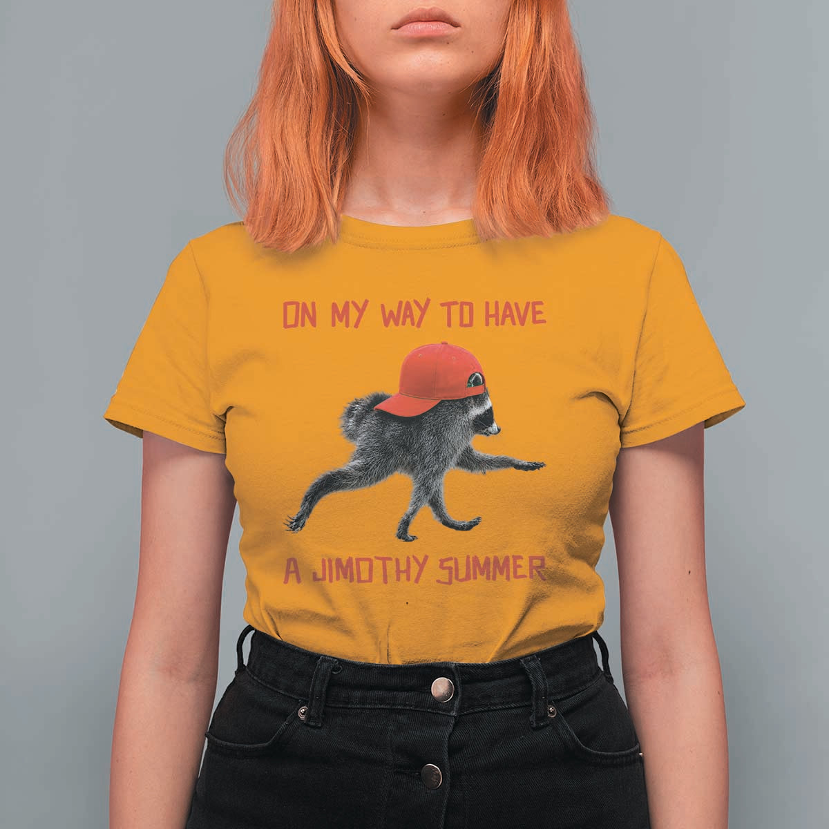 On My Way To Have A Jimothy Summer T Shirt For Women Funny Viral Seattle Raccoon Wearing Red Cap