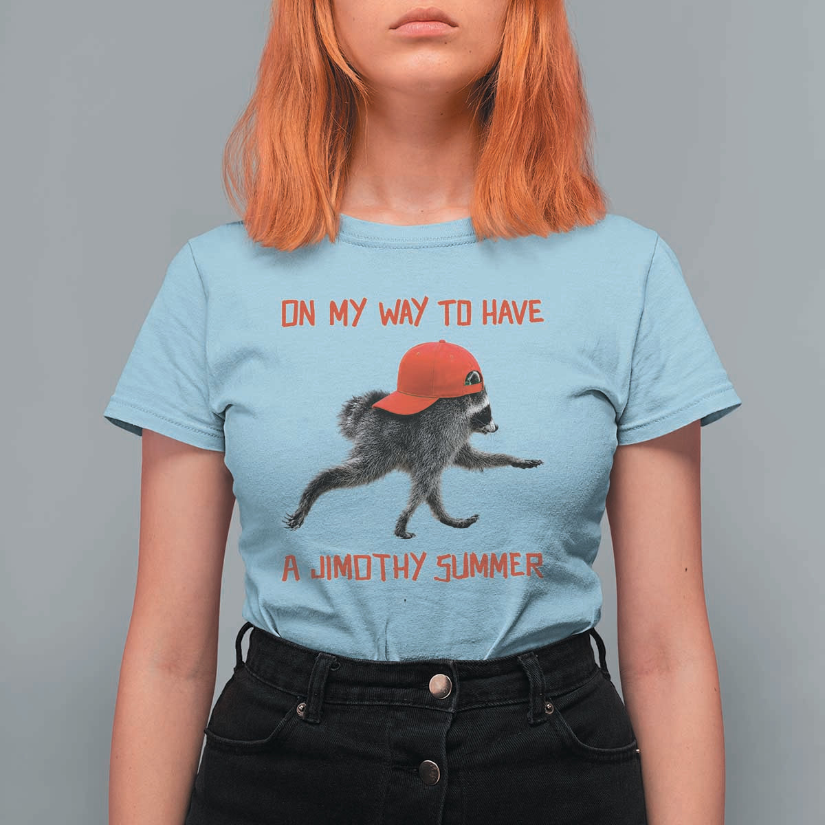 On My Way To Have A Jimothy Summer T Shirt For Women Funny Viral Seattle Raccoon Wearing Red Cap