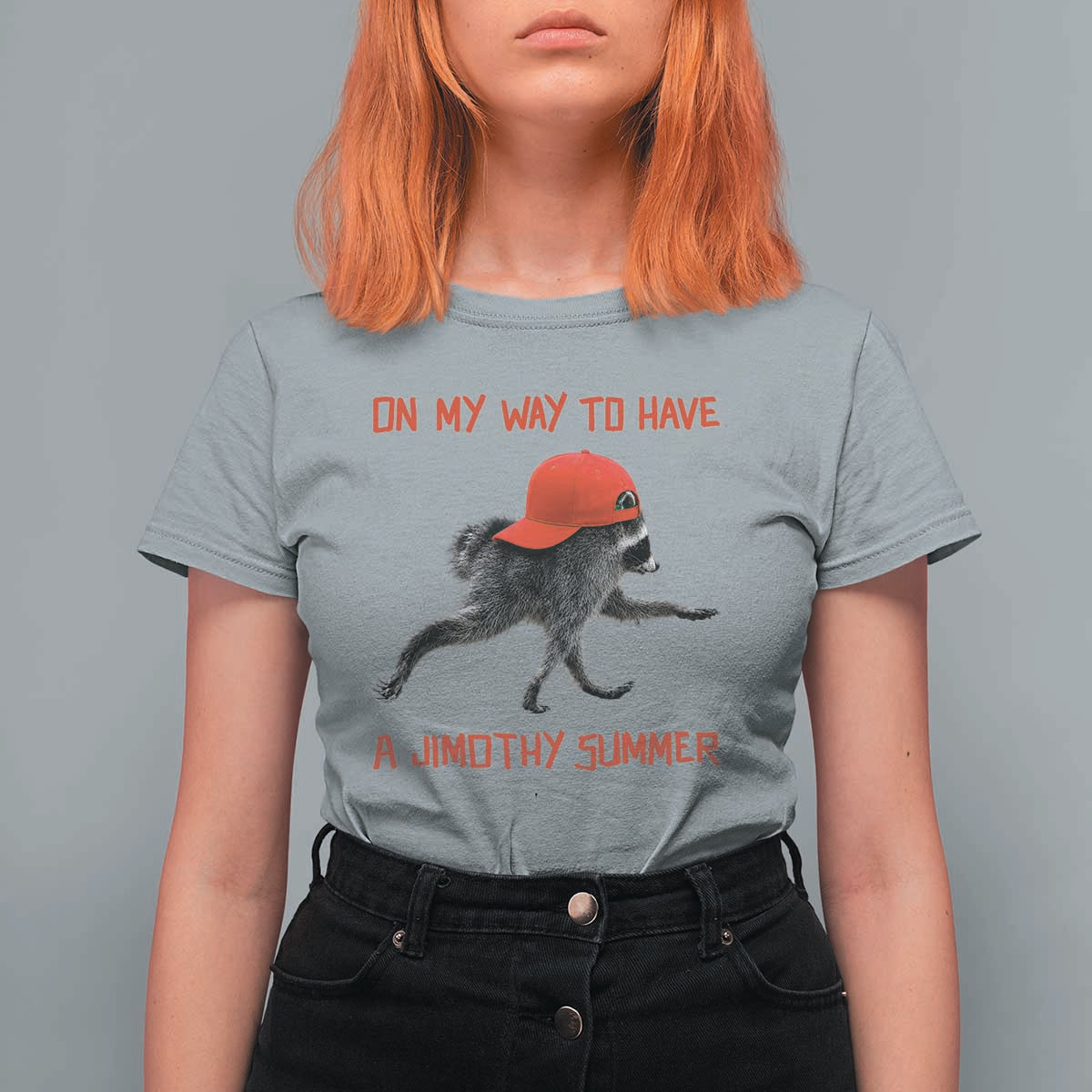 On My Way To Have A Jimothy Summer T Shirt For Women Funny Viral Seattle Raccoon Wearing Red Cap