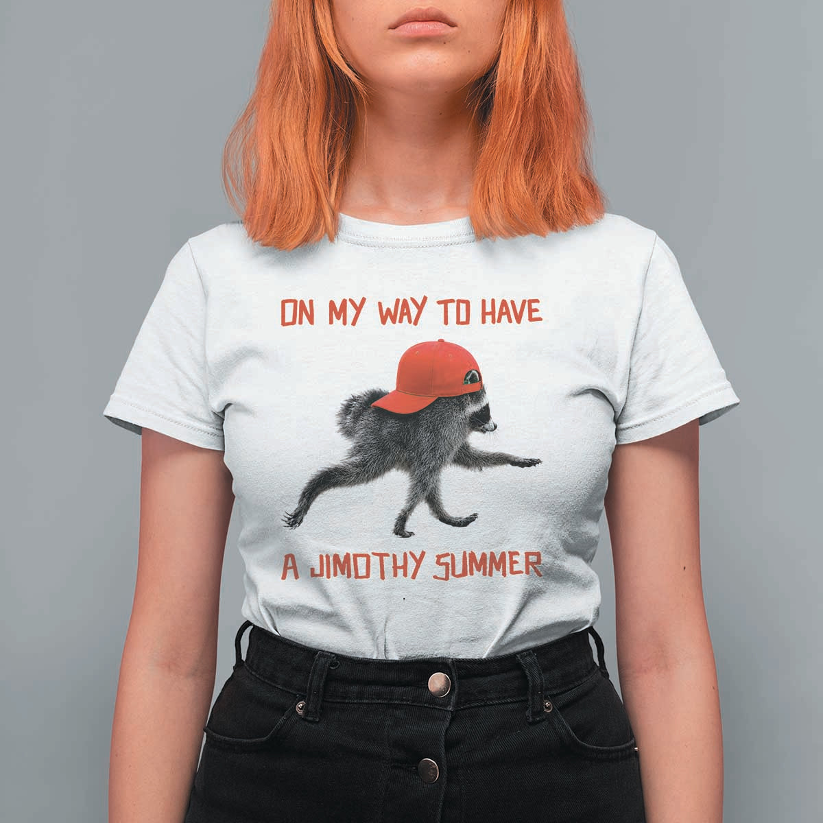 On My Way To Have A Jimothy Summer T Shirt For Women Funny Viral Seattle Raccoon Wearing Red Cap