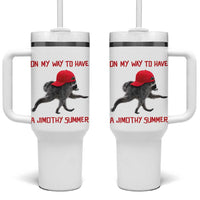 On My Way To Have A Jimothy Summer Tumbler With Handle Funny Viral Seattle Raccoon Wearing Red Cap