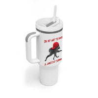 On My Way To Have A Jimothy Summer Tumbler With Handle Funny Viral Seattle Raccoon Wearing Red Cap
