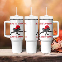 On My Way To Have A Jimothy Summer Tumbler With Handle Funny Viral Seattle Raccoon Wearing Red Cap