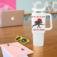 On My Way To Have A Jimothy Summer Tumbler With Handle Funny Viral Seattle Raccoon Wearing Red Cap