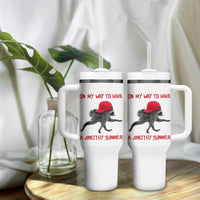On My Way To Have A Jimothy Summer Tumbler With Handle Funny Viral Seattle Raccoon Wearing Red Cap