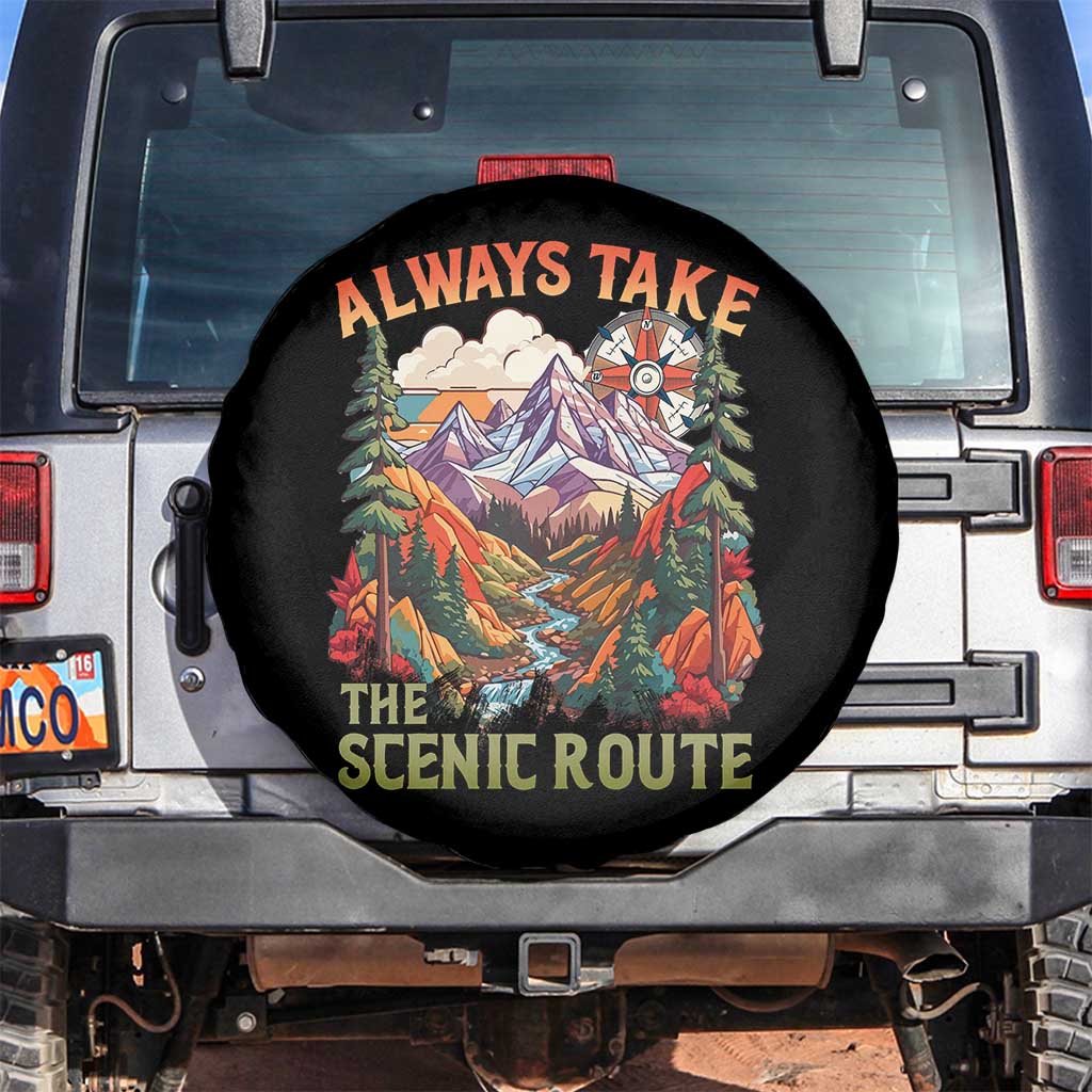 Outdoor Adventure Spare Tire Cover Always Take The Scenic Route Compass Hiking Camping