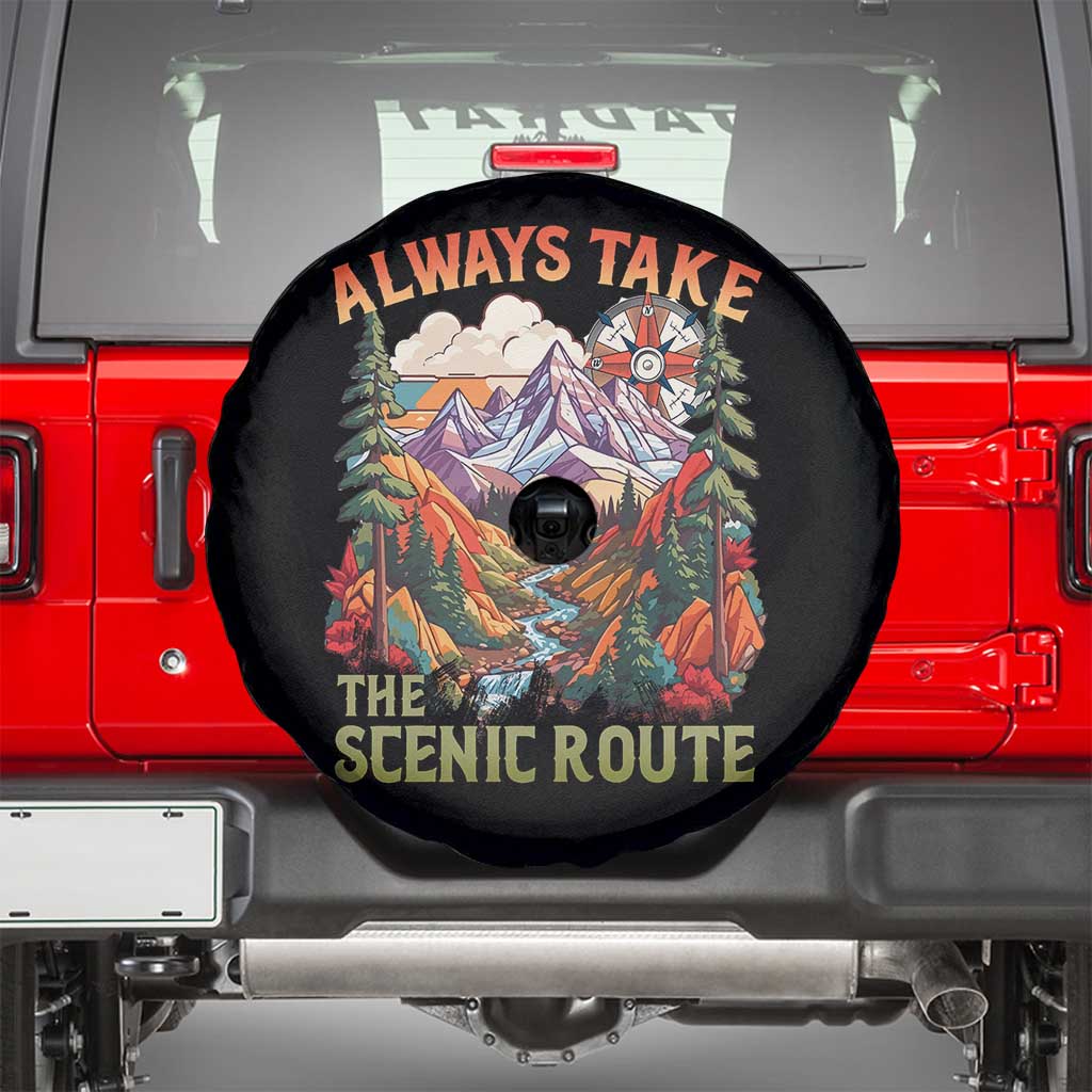 Outdoor Adventure Spare Tire Cover Always Take The Scenic Route Compass Hiking Camping