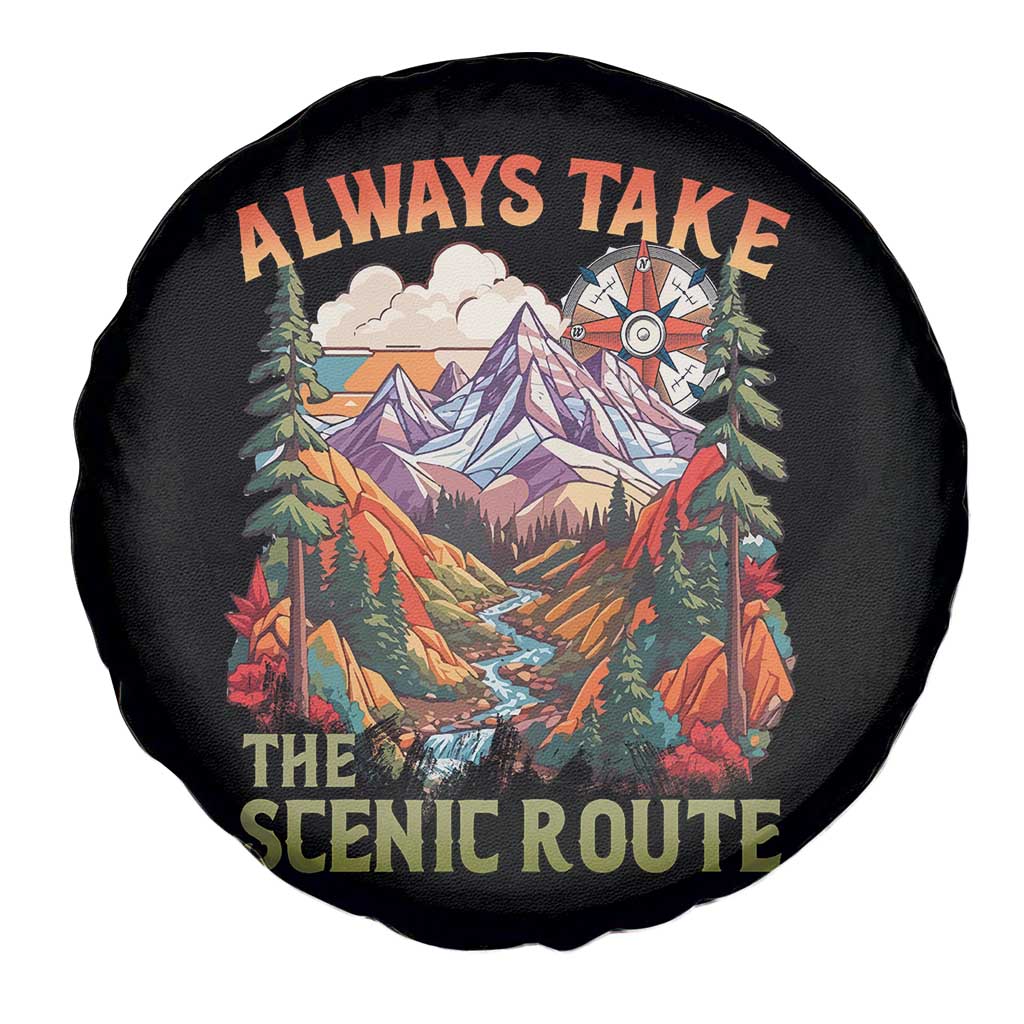 Outdoor Adventure Spare Tire Cover Always Take The Scenic Route Compass Hiking Camping