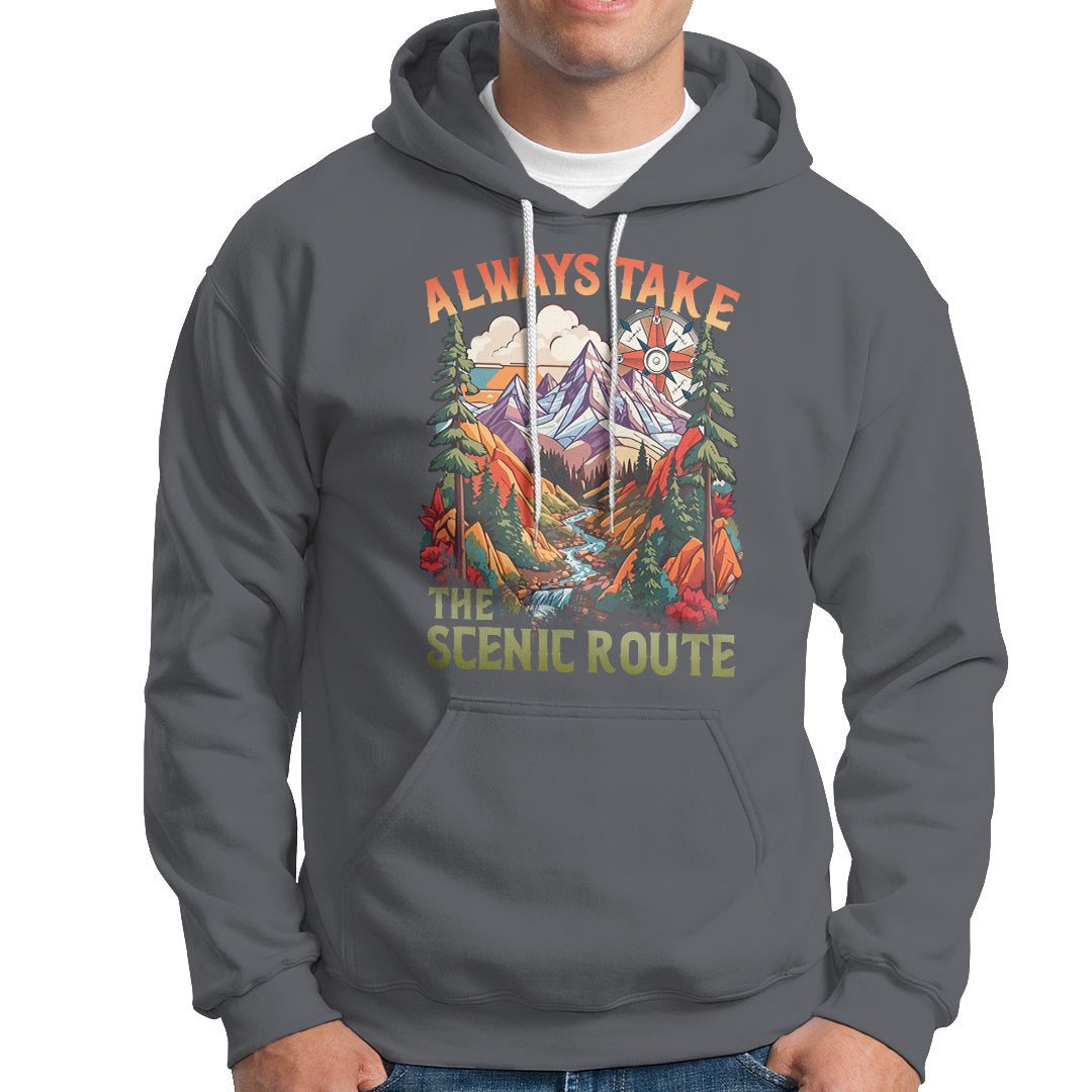 Outdoor Adventure Hoodie Always Take The Scenic Route Compass Hiking Camping - Wonder Print Shop