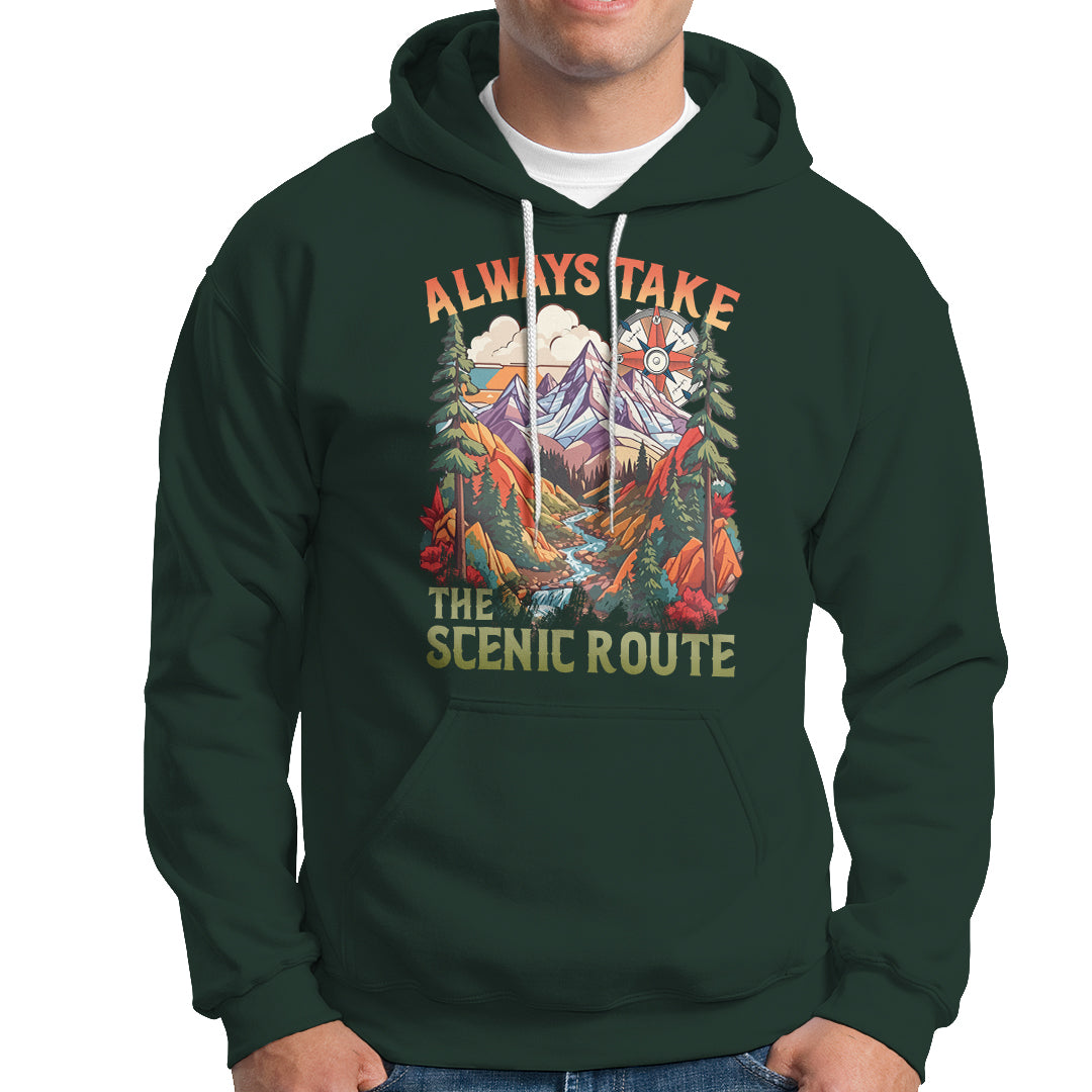Outdoor Adventure Hoodie Always Take The Scenic Route Compass Hiking Camping - Wonder Print Shop