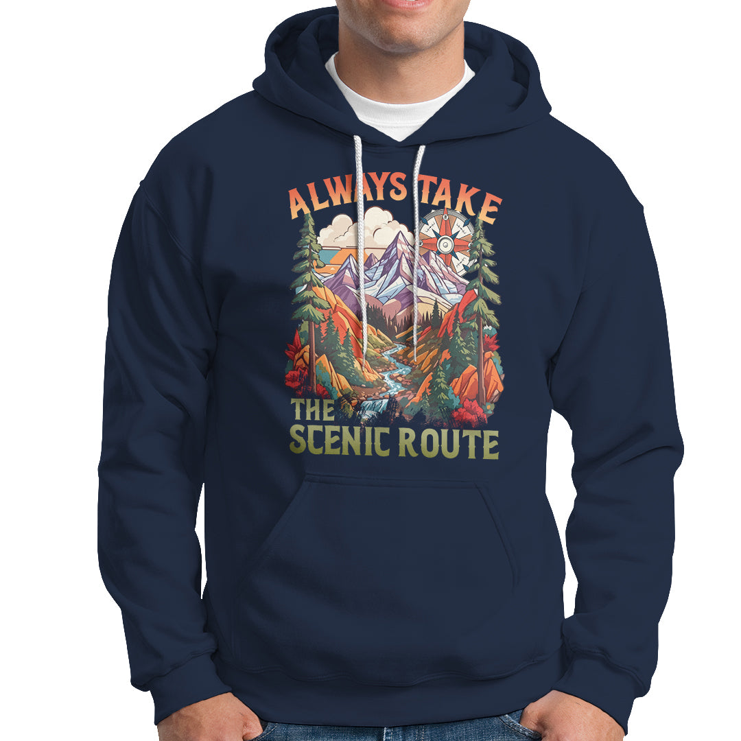 Outdoor Adventure Hoodie Always Take The Scenic Route Compass Hiking Camping - Wonder Print Shop