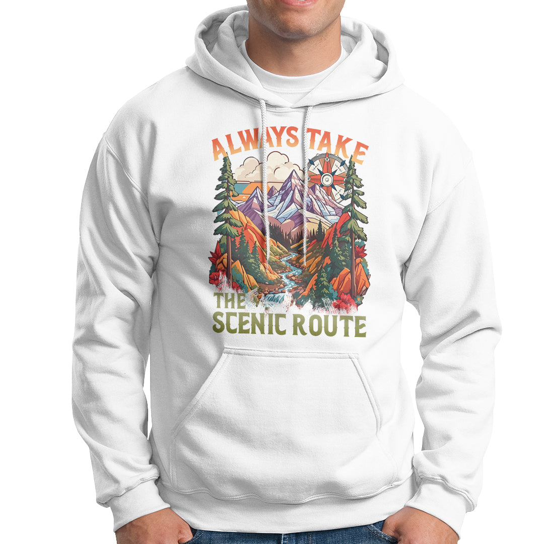 Outdoor Adventure Hoodie Always Take The Scenic Route Compass Hiking Camping - Wonder Print Shop