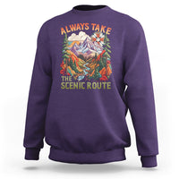 Outdoor Adventure Sweatshirt Always Take The Scenic Route Compass Hiking Camping - Wonder Print Shop