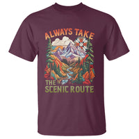 Outdoor Adventure T Shirt Always Take The Scenic Route Compass Hiking Camping - Wonder Print Shop