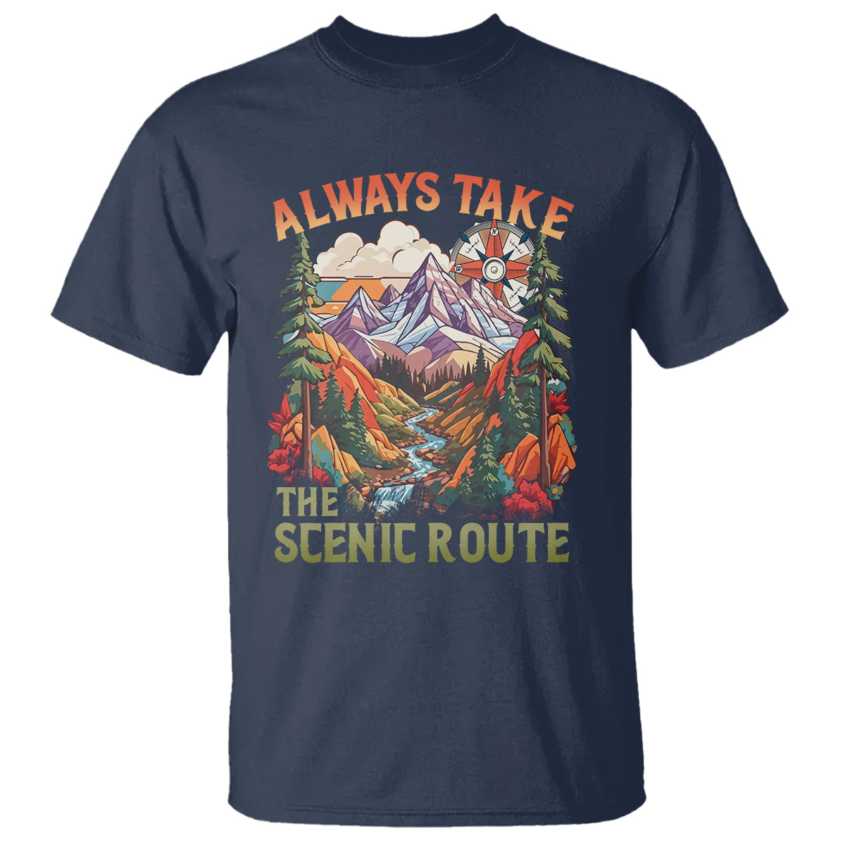 Outdoor Adventure T Shirt Always Take The Scenic Route Compass Hiking Camping - Wonder Print Shop