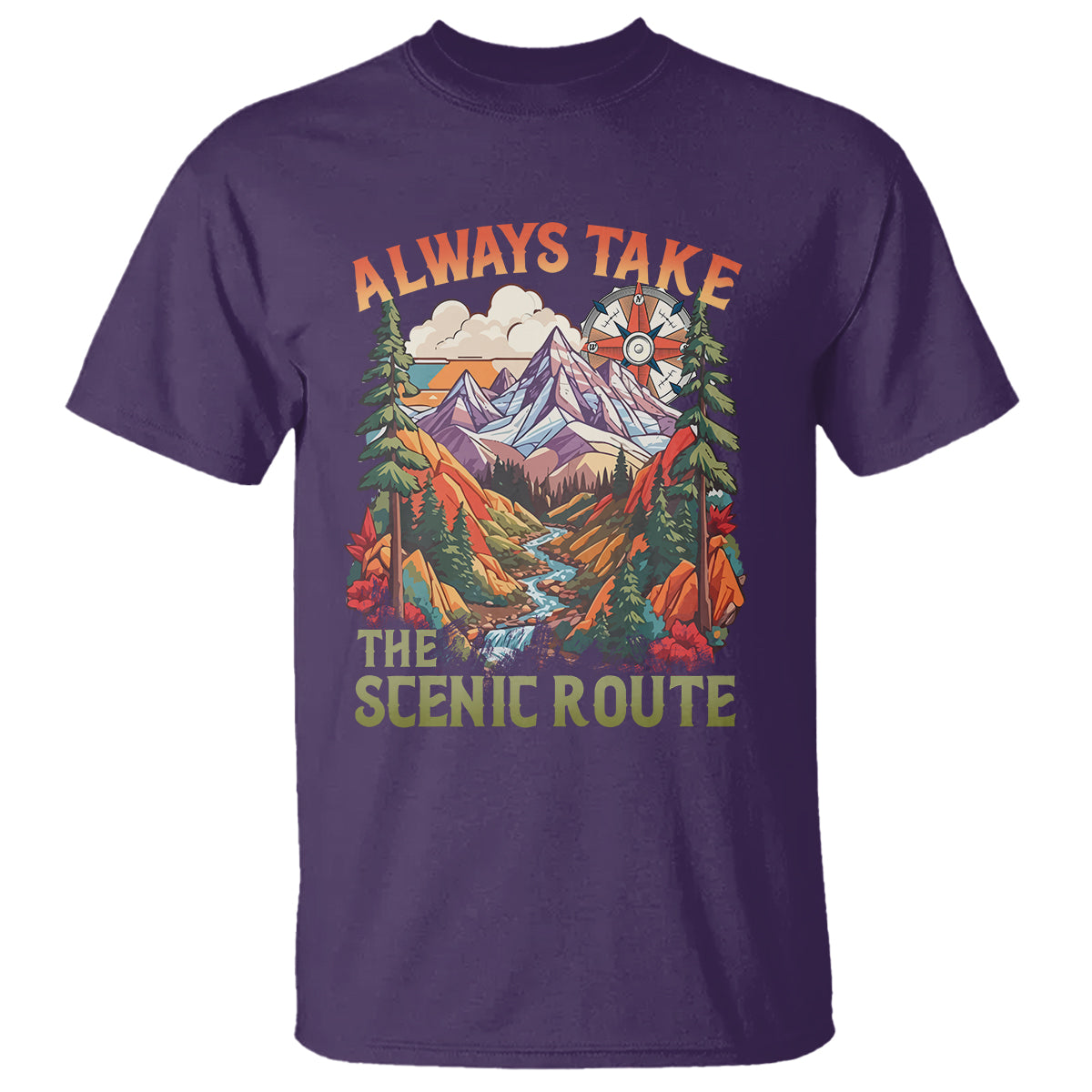 Outdoor Adventure T Shirt Always Take The Scenic Route Compass Hiking Camping - Wonder Print Shop