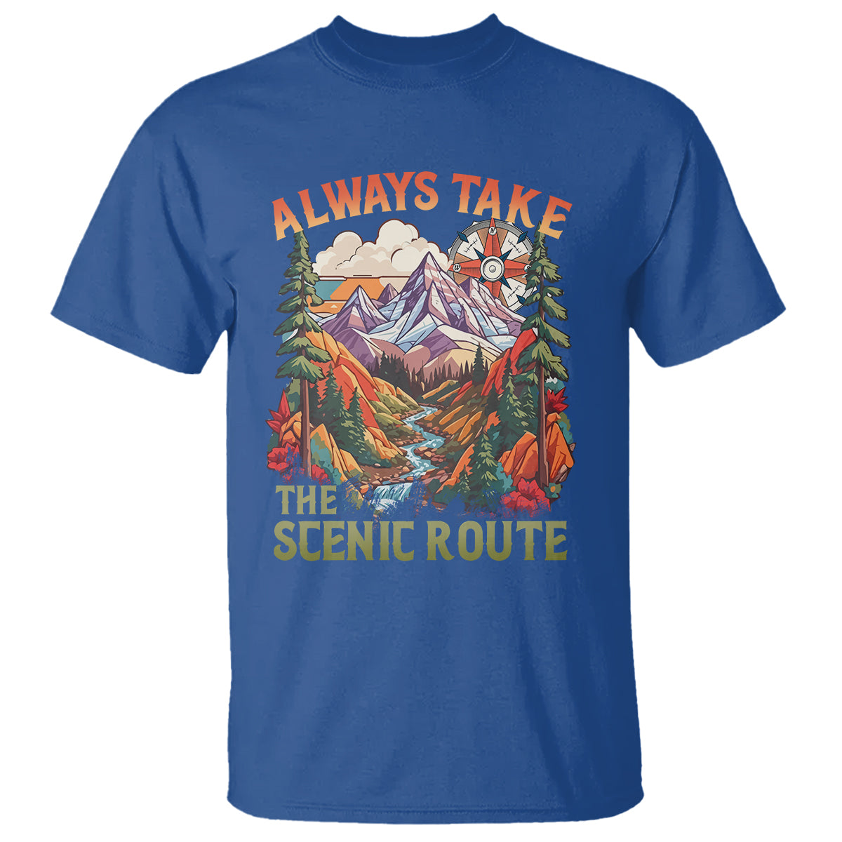 Outdoor Adventure T Shirt Always Take The Scenic Route Compass Hiking Camping - Wonder Print Shop