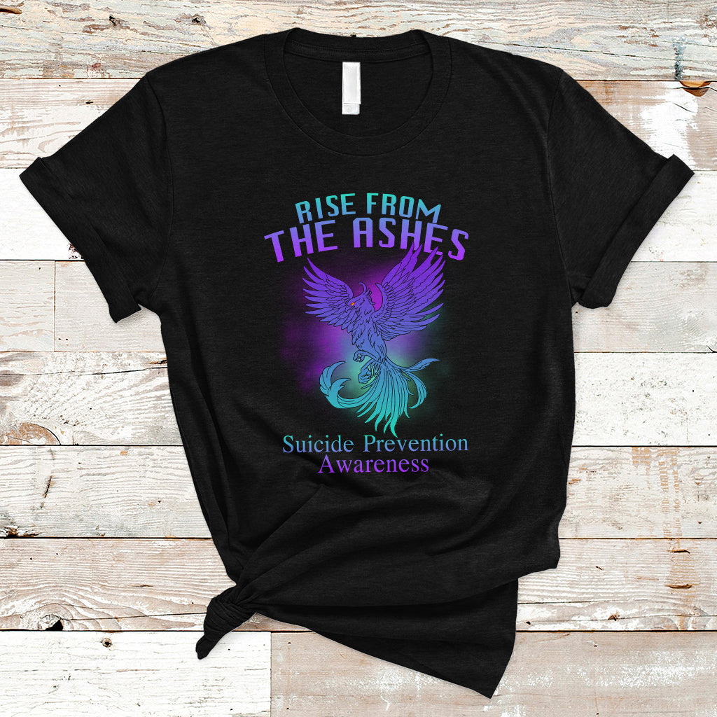 Suicide Prevention T Shirt Rise From The Ashes Phoenix Teal And Purple Suicide Awareness - Wonder Print Shop