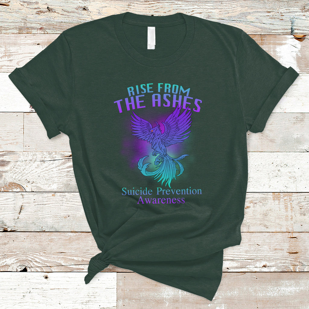 Suicide Prevention T Shirt Rise From The Ashes Phoenix Teal And Purple Suicide Awareness - Wonder Print Shop