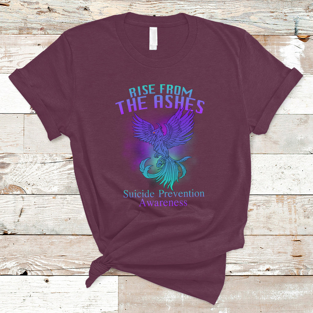 Suicide Prevention T Shirt Rise From The Ashes Phoenix Teal And Purple Suicide Awareness - Wonder Print Shop