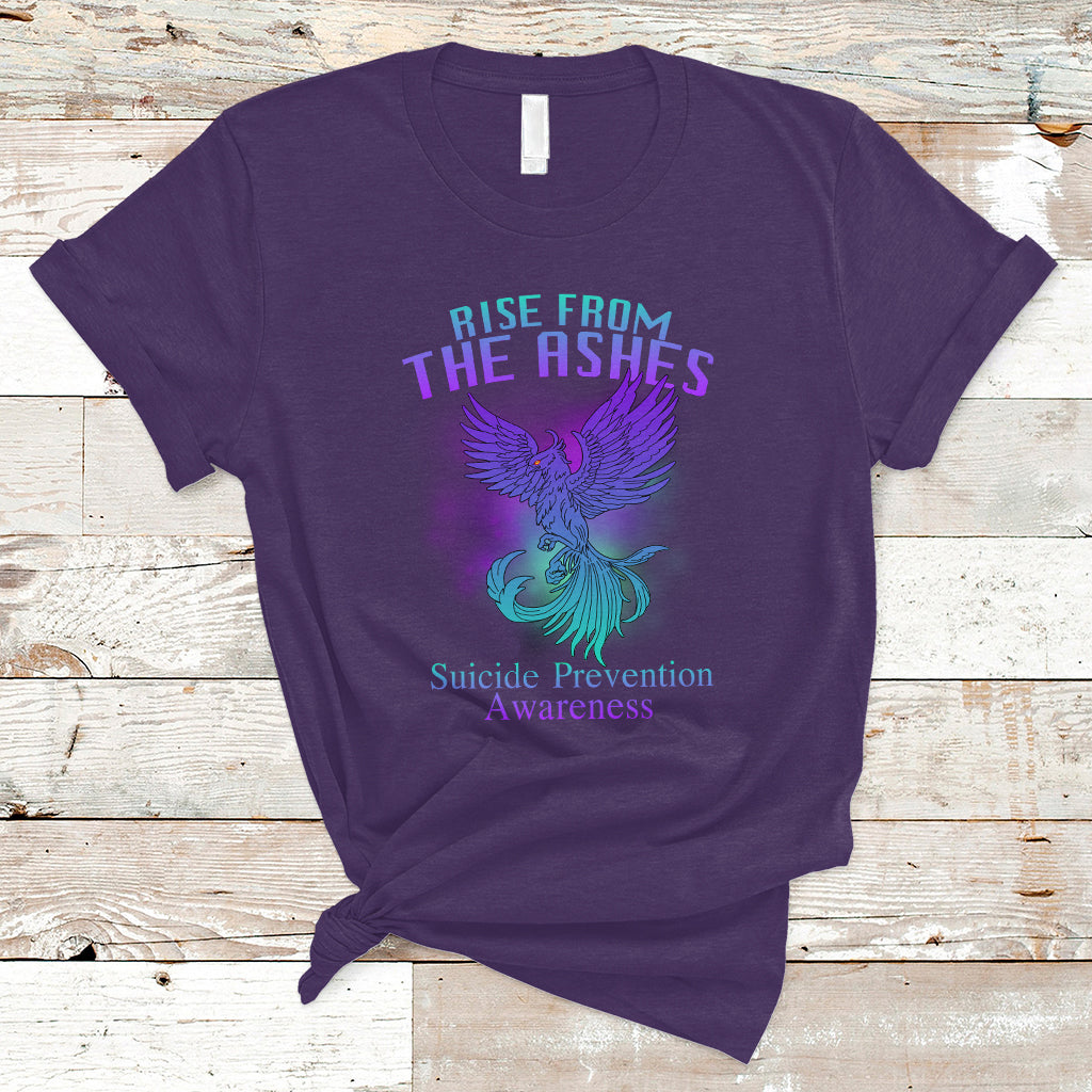 Suicide Prevention T Shirt Rise From The Ashes Phoenix Teal And Purple Suicide Awareness - Wonder Print Shop