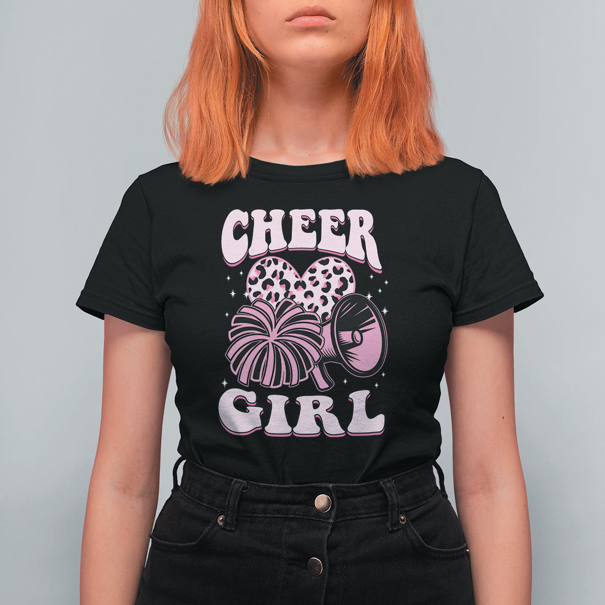Cheerleading T Shirt For Women Cheer Girl Pink Leopard Cheerleader - Wonder Print Shop