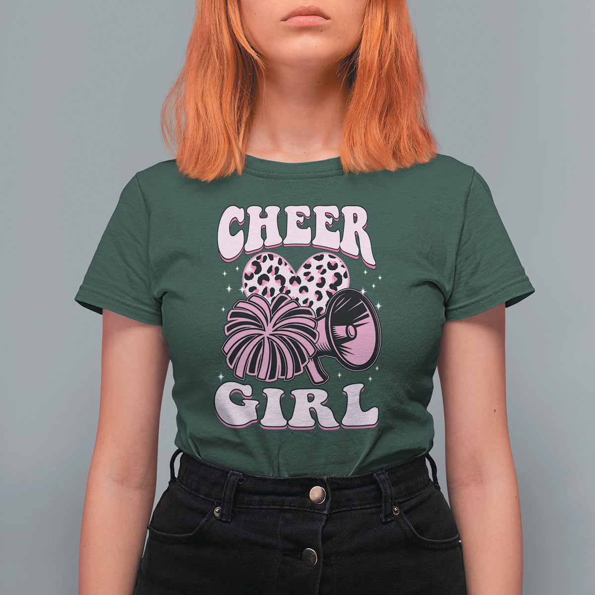 Cheerleading T Shirt For Women Cheer Girl Pink Leopard Cheerleader - Wonder Print Shop
