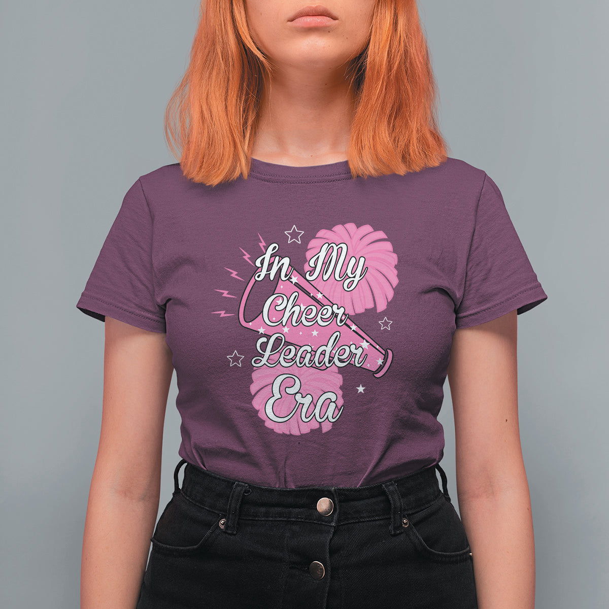 Funny Cheer Girls T Shirt For Women In My Cheer Leader Era Pink Pom Pom Cheerleading - Wonder Print Shop