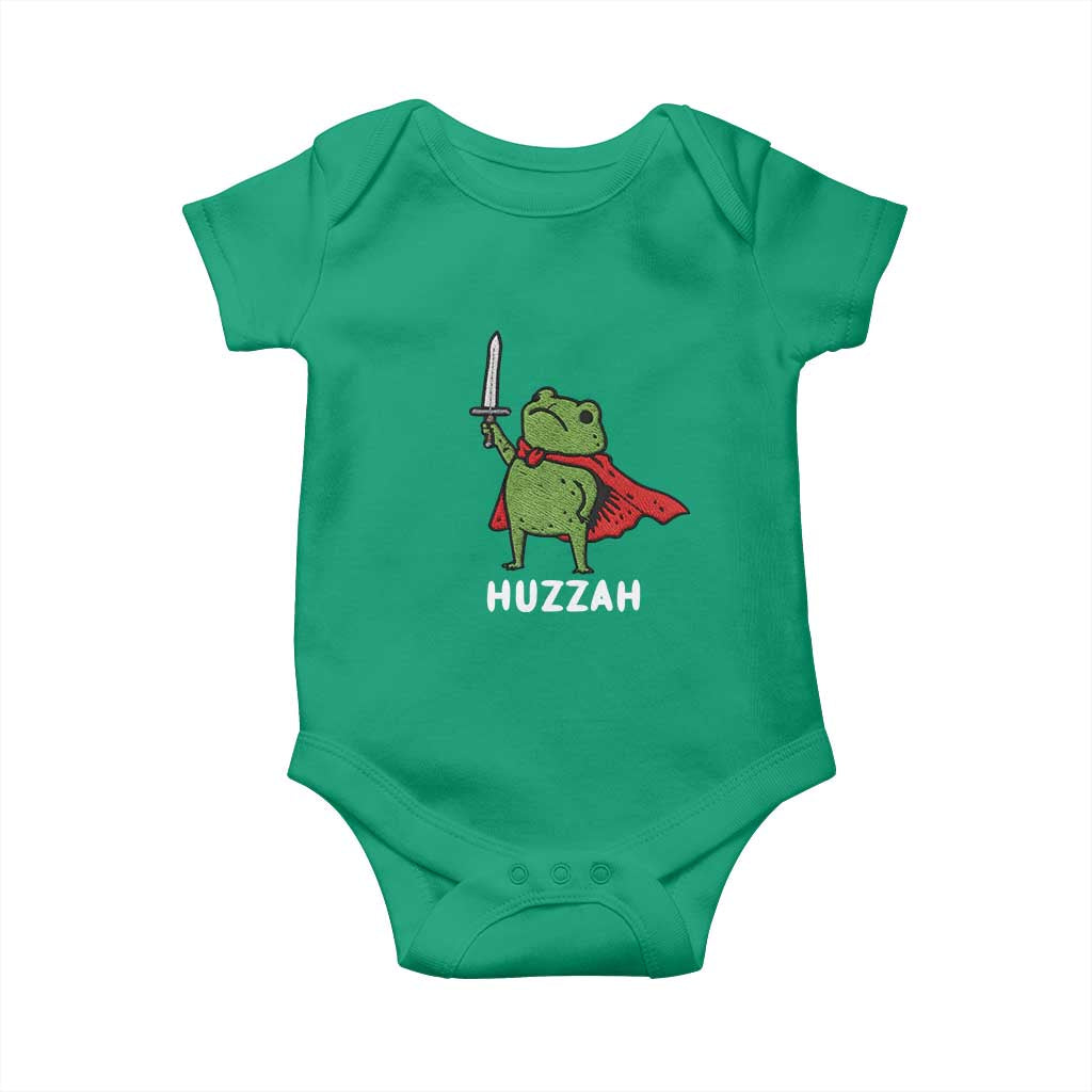 Funny Huzzah Frog Meme Baby Onesie Knight with Sword Whimsical Viral Amphibian Humor - Wonder Print Shop