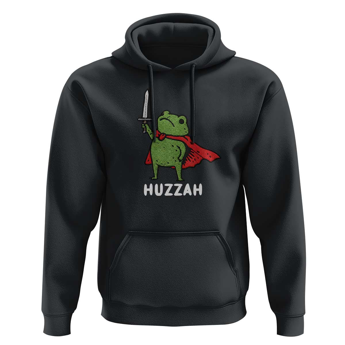 Funny Huzzah Frog Meme Hoodie Knight with Sword Whimsical Viral Amphibian Humor - Wonder Print Shop