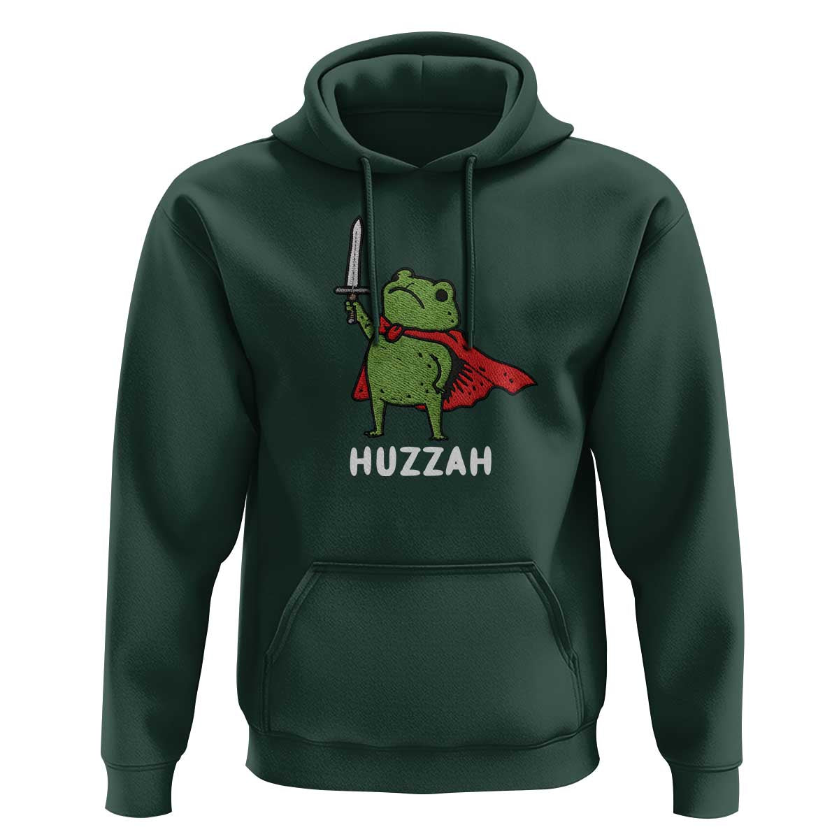 Funny Huzzah Frog Meme Hoodie Knight with Sword Whimsical Viral Amphibian Humor - Wonder Print Shop