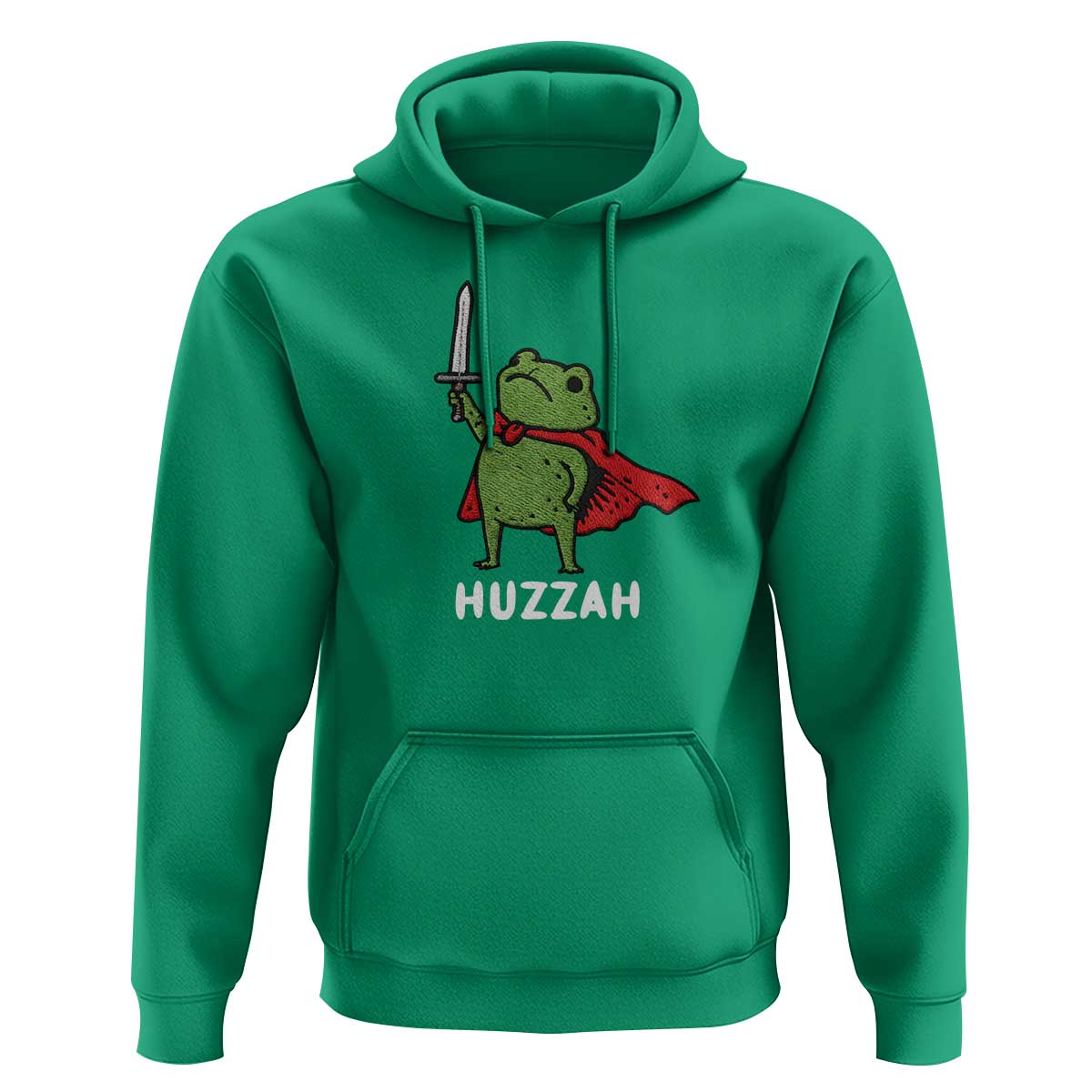 Funny Huzzah Frog Meme Hoodie Knight with Sword Whimsical Viral Amphibian Humor - Wonder Print Shop
