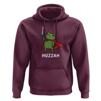 Funny Huzzah Frog Meme Hoodie Knight with Sword Whimsical Viral Amphibian Humor - Wonder Print Shop