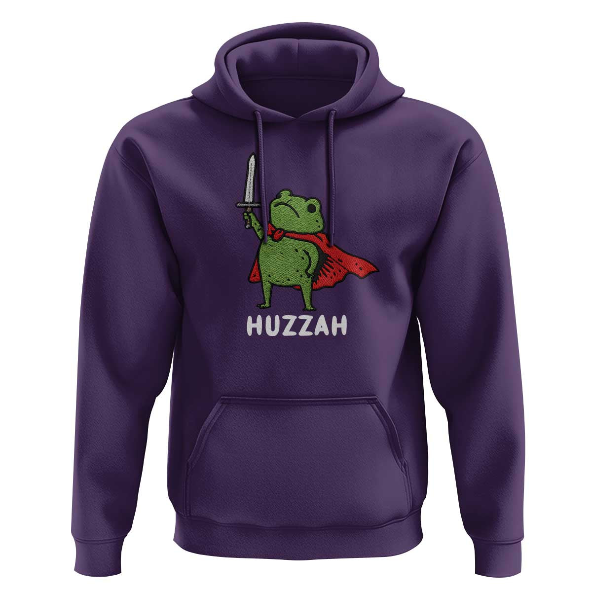 Funny Huzzah Frog Meme Hoodie Knight with Sword Whimsical Viral Amphibian Humor - Wonder Print Shop