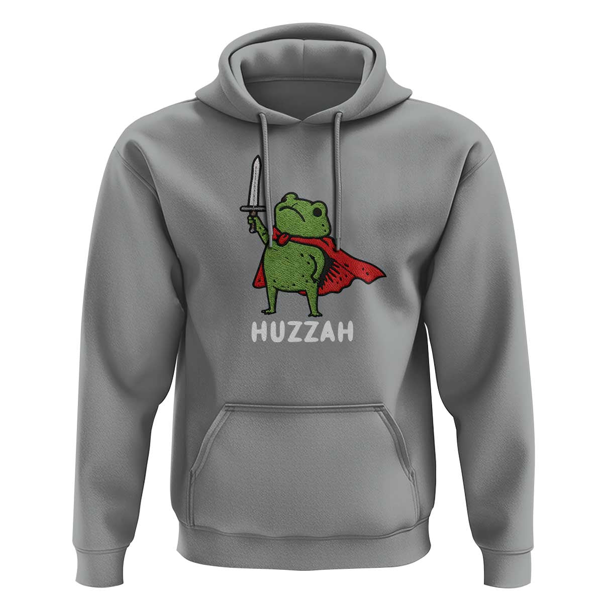 Funny Huzzah Frog Meme Hoodie Knight with Sword Whimsical Viral Amphibian Humor - Wonder Print Shop