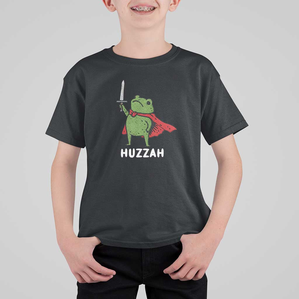 Funny Huzzah Frog Meme T Shirt For Kid Knight with Sword Whimsical Viral Amphibian Humor - Wonder Print Shop