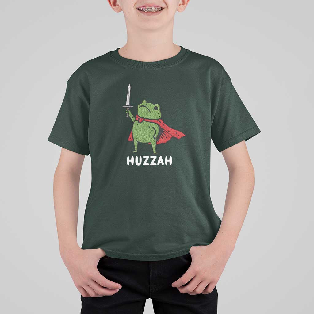 Funny Huzzah Frog Meme T Shirt For Kid Knight with Sword Whimsical Viral Amphibian Humor - Wonder Print Shop