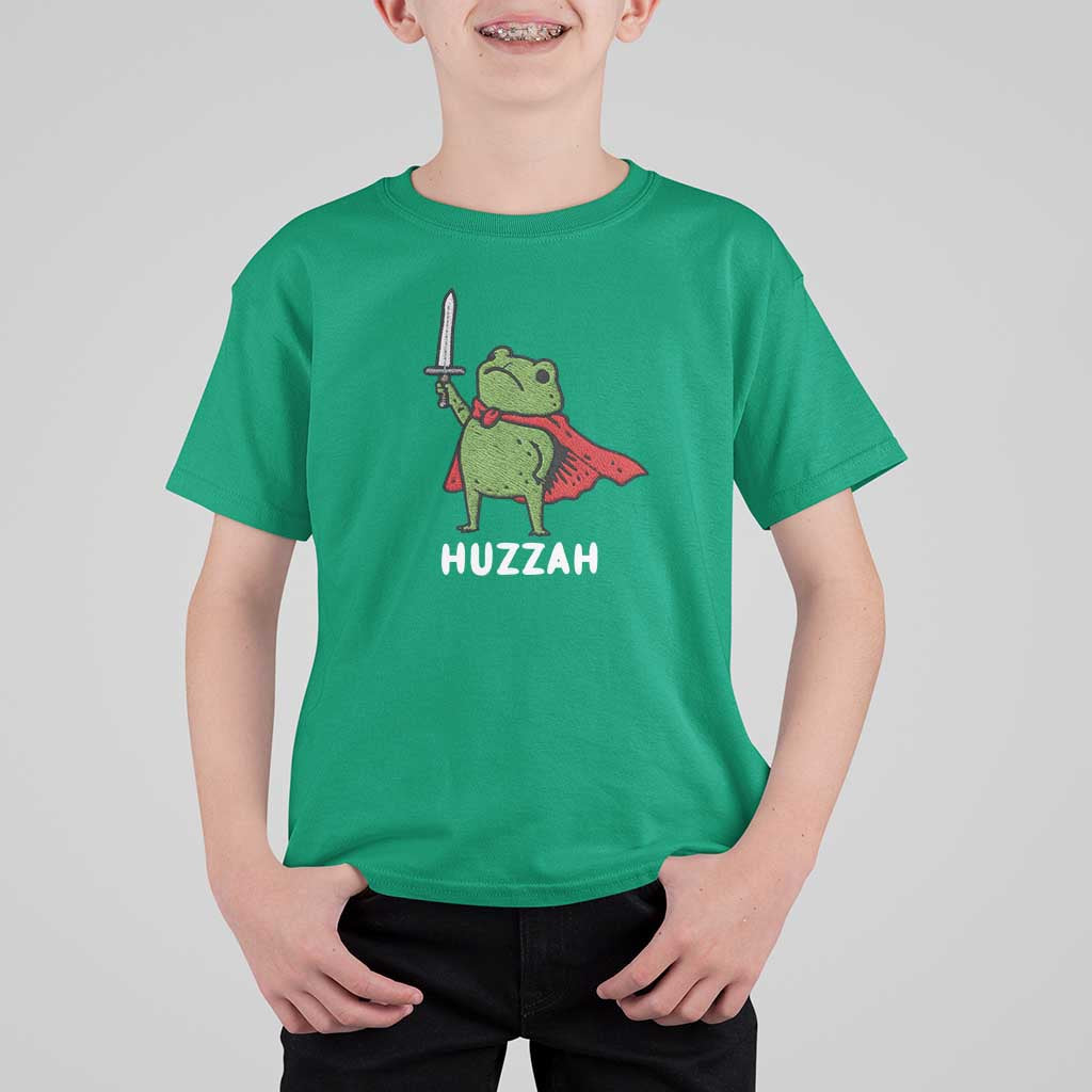 Funny Huzzah Frog Meme T Shirt For Kid Knight with Sword Whimsical Viral Amphibian Humor - Wonder Print Shop