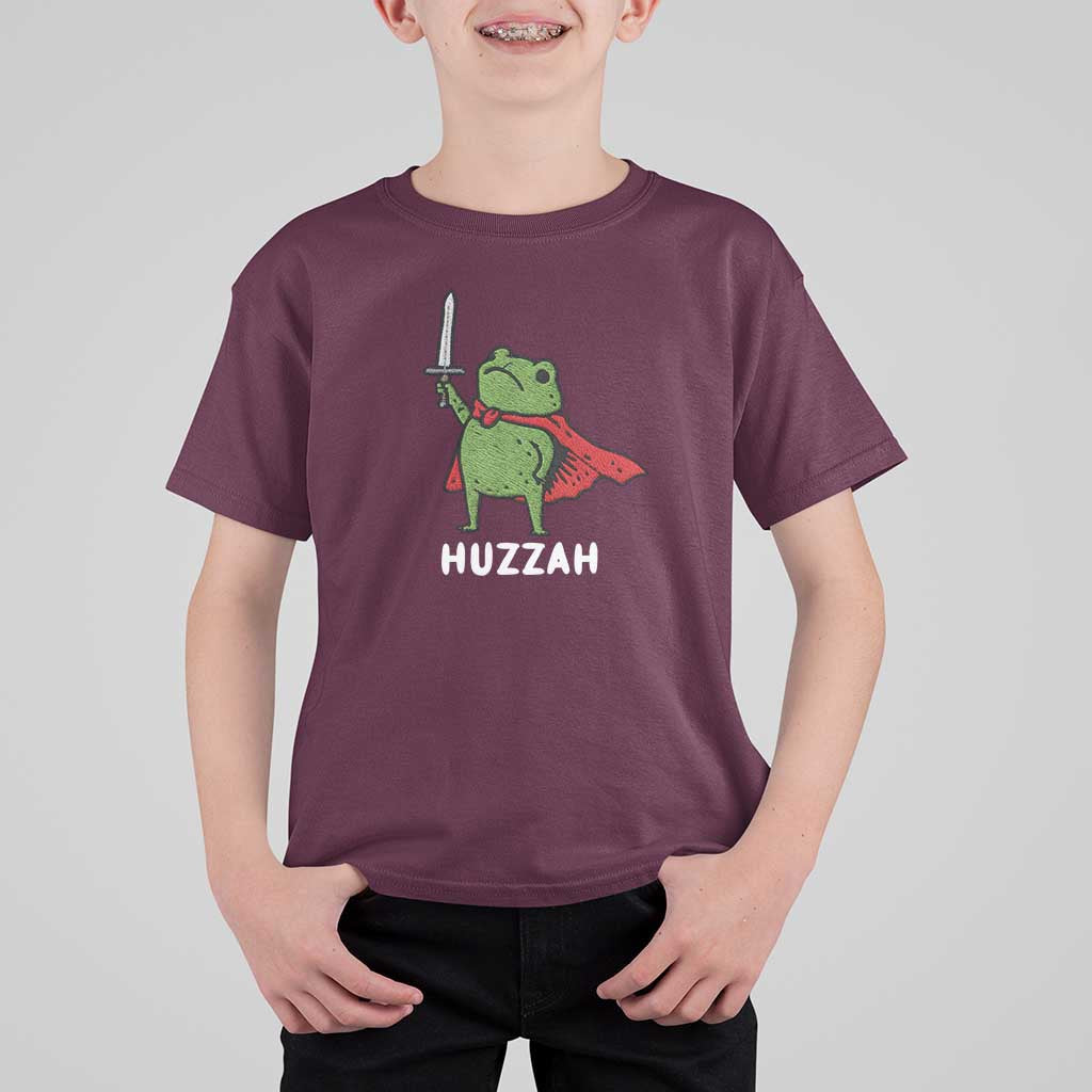 Funny Huzzah Frog Meme T Shirt For Kid Knight with Sword Whimsical Viral Amphibian Humor - Wonder Print Shop