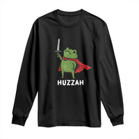 Funny Huzzah Frog Meme Long Sleeve Shirt Knight with Sword Whimsical Viral Amphibian Humor - Wonder Print Shop