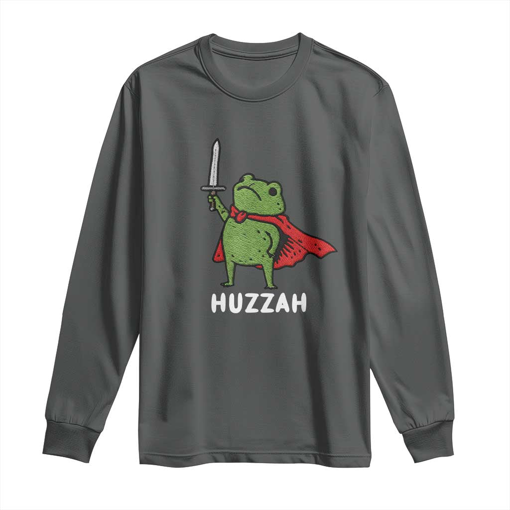 Funny Huzzah Frog Meme Long Sleeve Shirt Knight with Sword Whimsical Viral Amphibian Humor - Wonder Print Shop