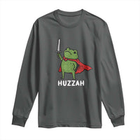 Funny Huzzah Frog Meme Long Sleeve Shirt Knight with Sword Whimsical Viral Amphibian Humor - Wonder Print Shop