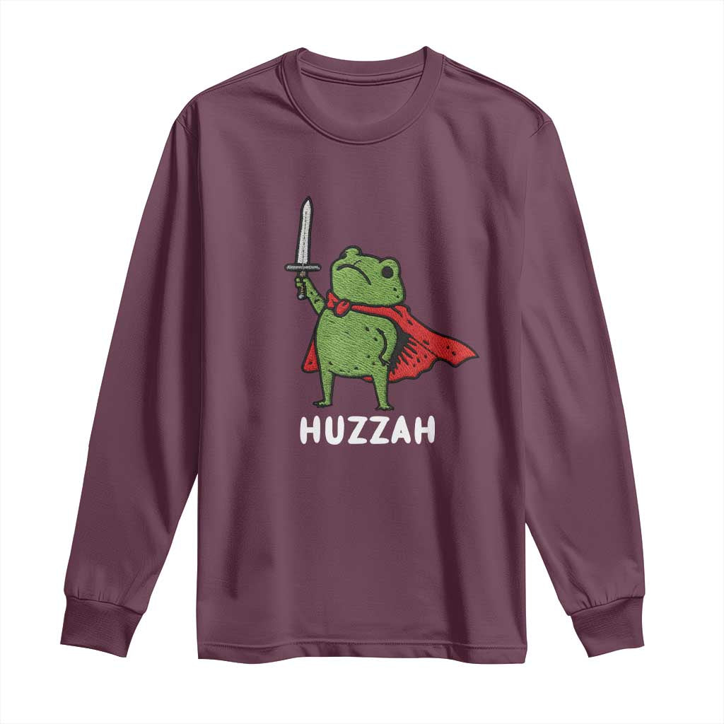 Funny Huzzah Frog Meme Long Sleeve Shirt Knight with Sword Whimsical Viral Amphibian Humor - Wonder Print Shop