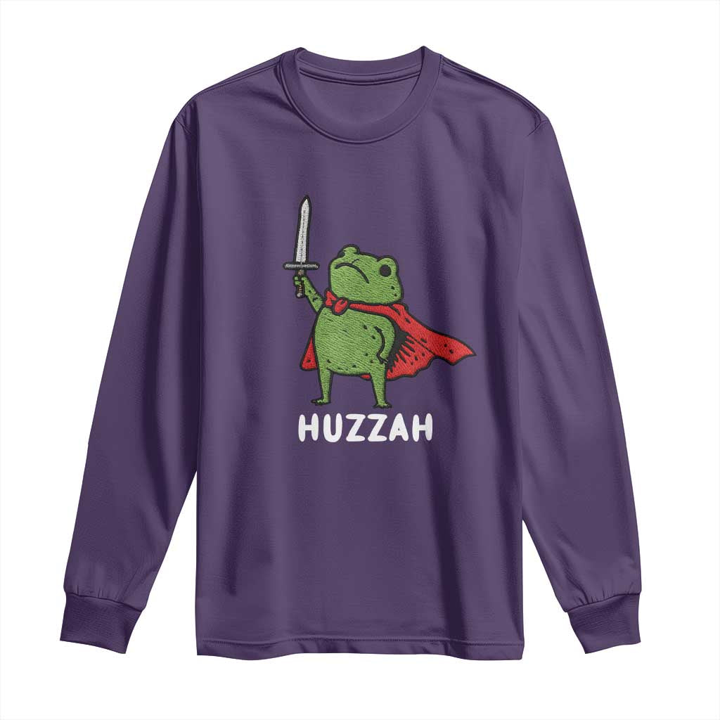 Funny Huzzah Frog Meme Long Sleeve Shirt Knight with Sword Whimsical Viral Amphibian Humor - Wonder Print Shop